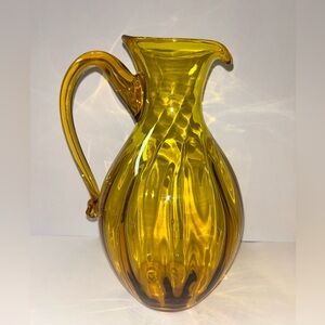 Vintage Blenko Amber Art Glass
Pitcher with Fluted Ribs